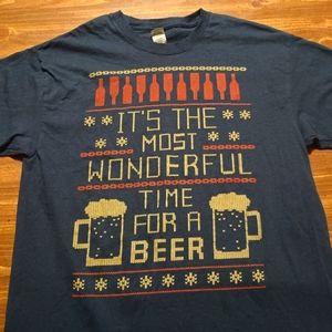 CHRISTMAS FUNNY T-SHIRT - Large // Xmas Beer Tee Drinking Party Shirt